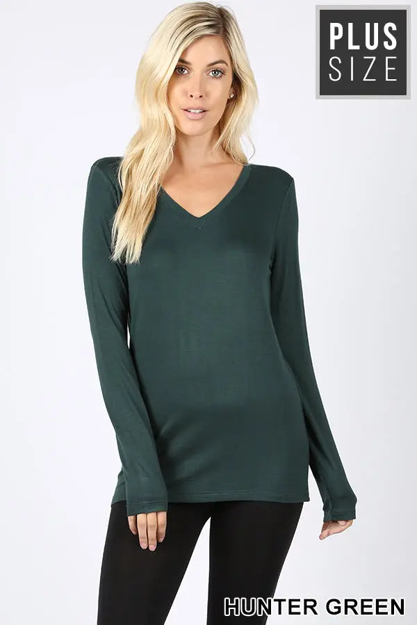 PLUS PREMIUM RAYON LONG SLEEVE V-NECK TEE (GOOD QUALITY MISSY T-SHIRTS) -RELAXED FIT - Cathy,s new look