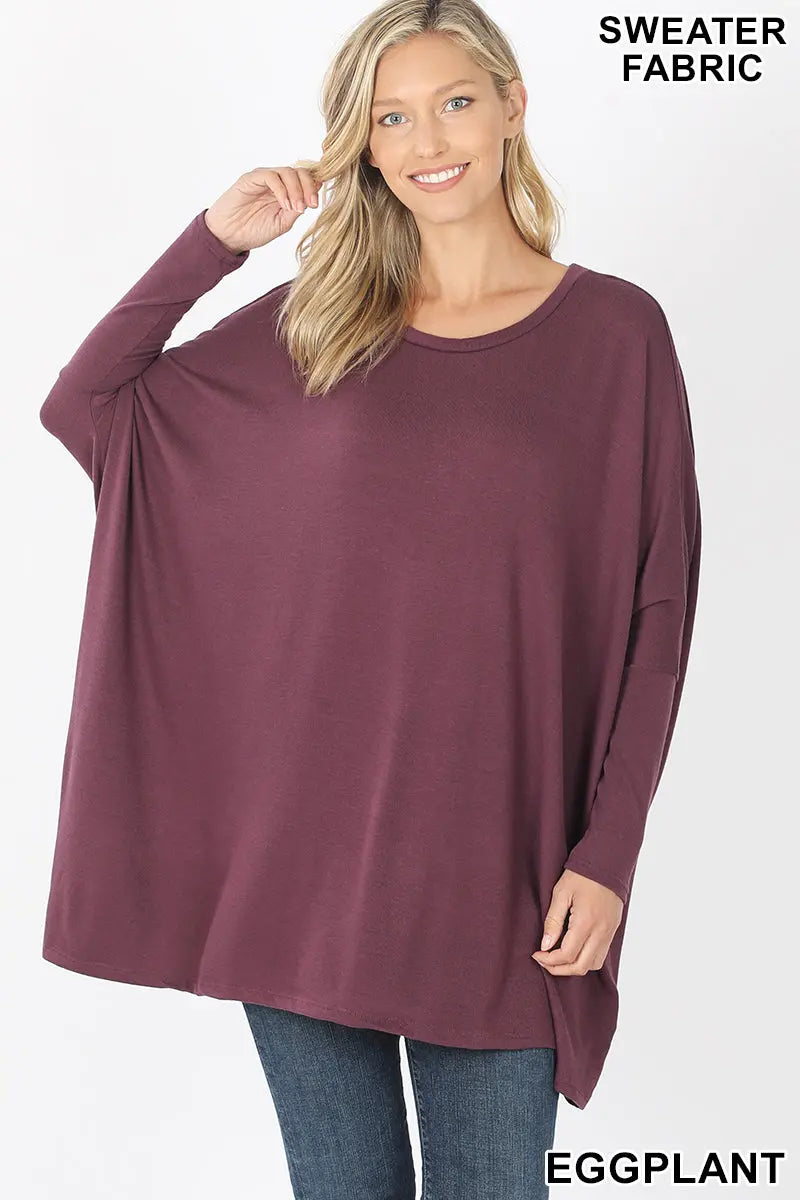 ZENANA SWEATER FABRIC OVERSIZE ROUND NECK PONCHO HT-2555AB BANANA Cathy,s new look