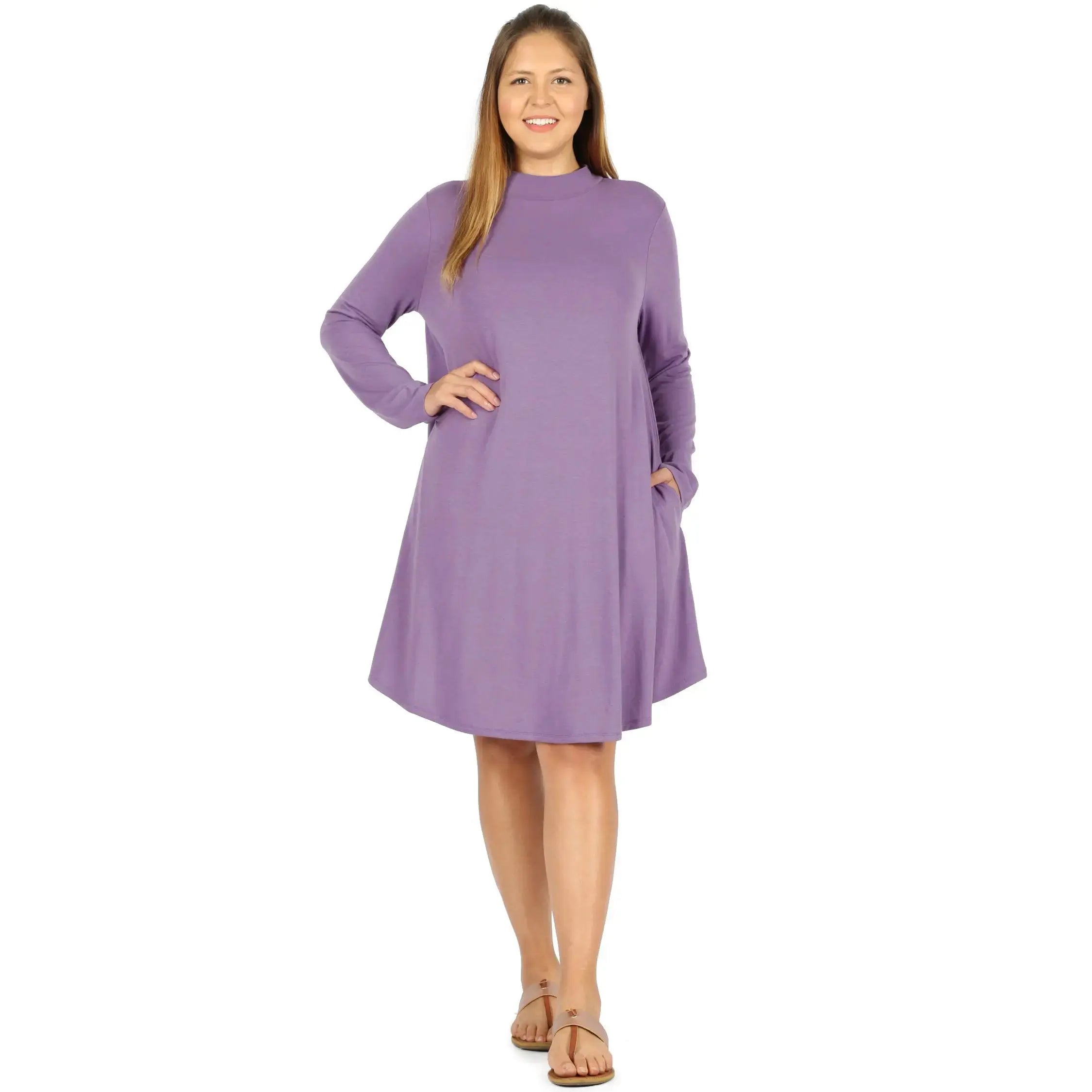 PLUS PREMIUM MOCK NECK LONG SLEEVE DRESS POCKETS StyleNo: #RD-1703XP - Cathy,s new look