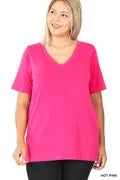 Zenana Premium Fabric Short Sleeve V-Neck Tee CEMENT RT-2109XP ZENANA