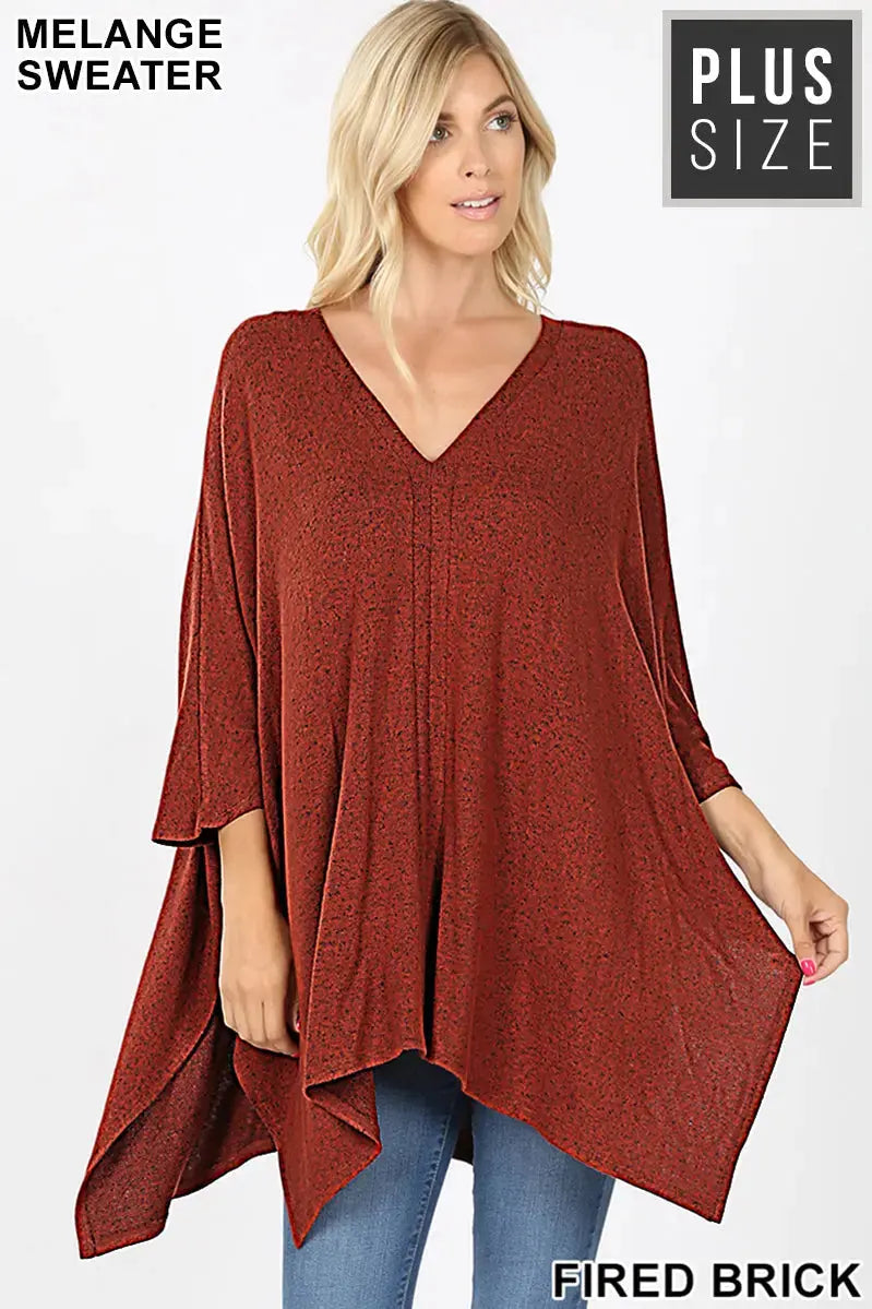 PLUS BRUSHED MELANGE SWEATER FIRED BRICK by zenana ZENANA