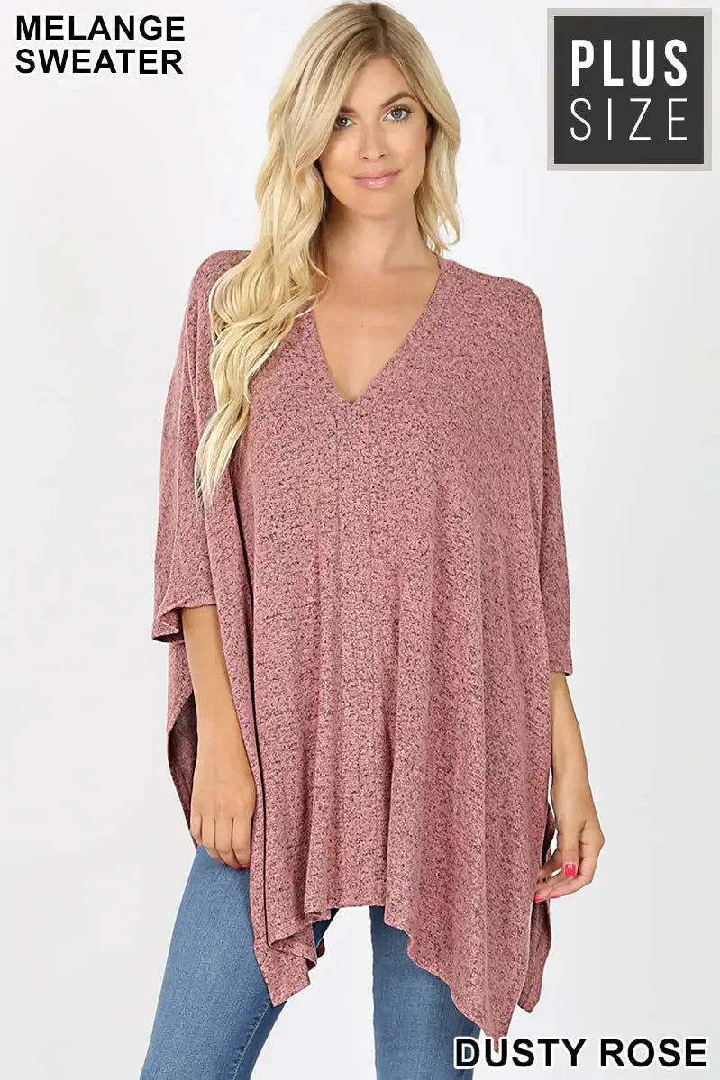 zenana premium PLUS BRUSHED MELANGE SWEATER DUSTY ROSE ZENANA
