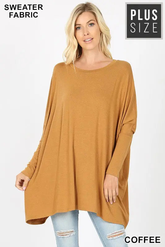 PLUS SIZE SWEATER FABRIC OVERSIZE ROUND NECK PONCHO HT-2555X-I - Cathy,s new look