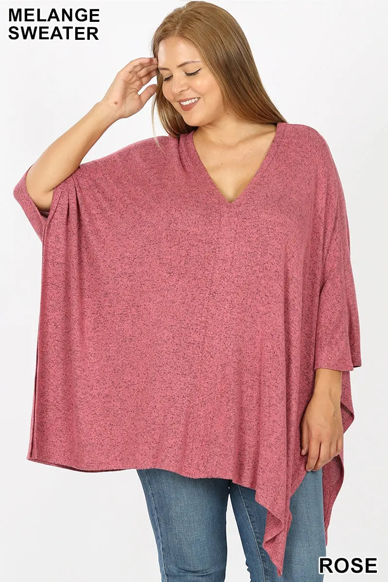 HT-2464X | PLUS BRUSHED MELANGE SWEATER ROSE - Cathy,s new look
