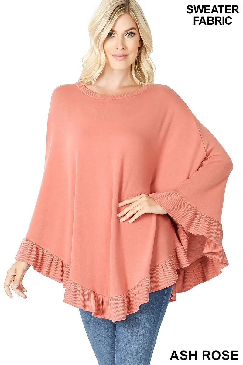 RUFFLE HEM PONCHO SWEATER HW-2553 - Cathy,s new look