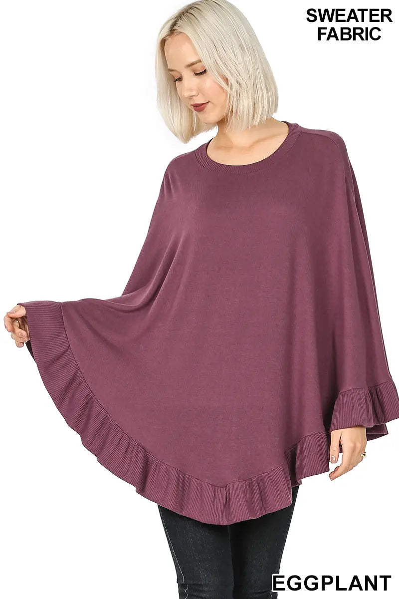 RUFFLE HEM PONCHO SWEATER HW-2553 - Cathy,s new look