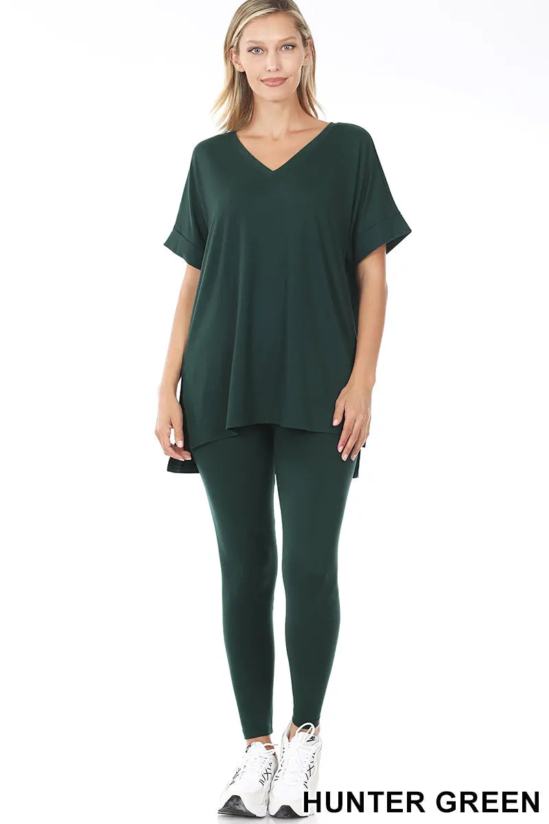 Loungewear V Neck Top Leggings Set  HUNTER GREEN by cathysnewlook - Cathy,s new look