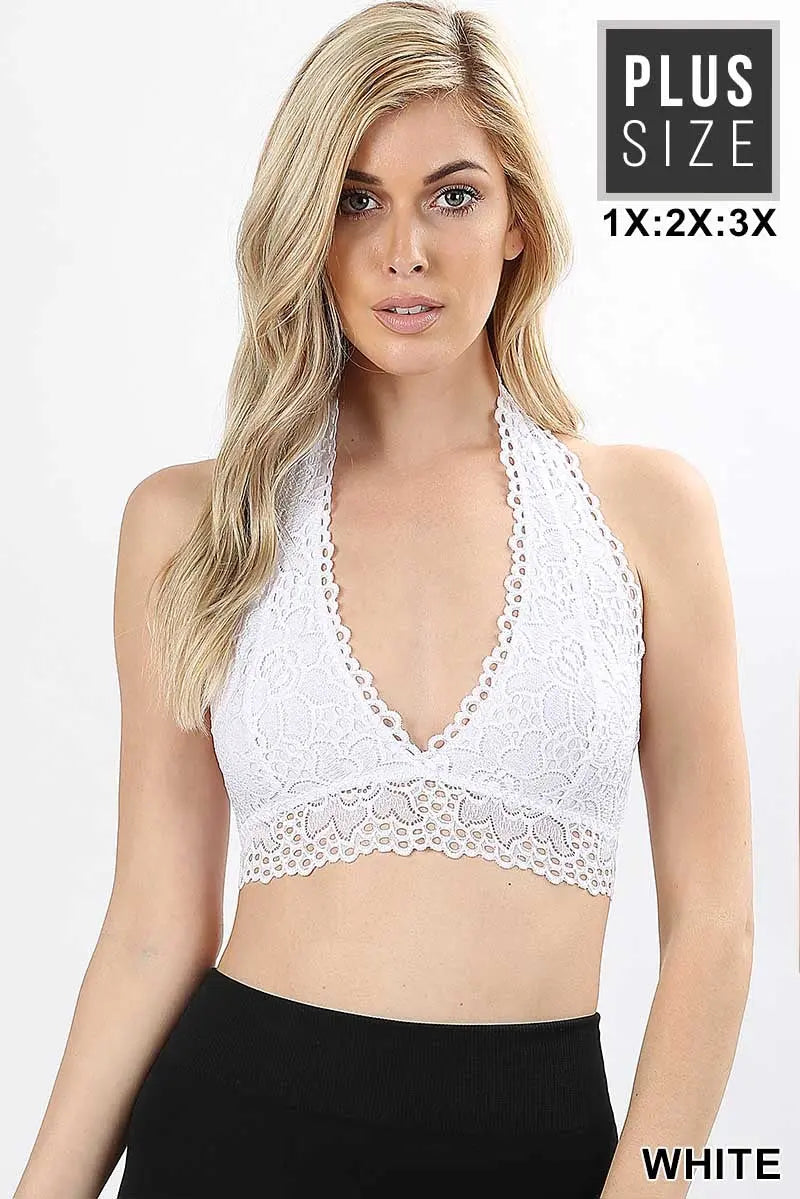 PLUS LACE HALTER STRETCH BRALETTE WITH LINING (STRETCH LACE) LT-6309X - Cathy,s new look