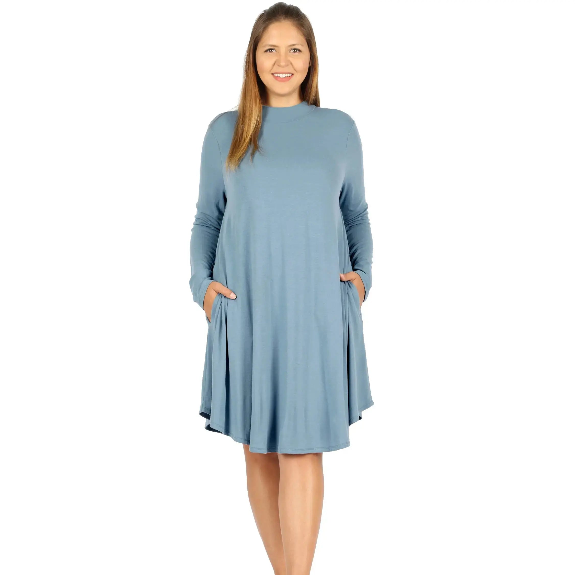 PLUS PREMIUM MOCK NECK LONG SLEEVE DRESS POCKETS StyleNo: #RD-1703XP - Cathy,s new look