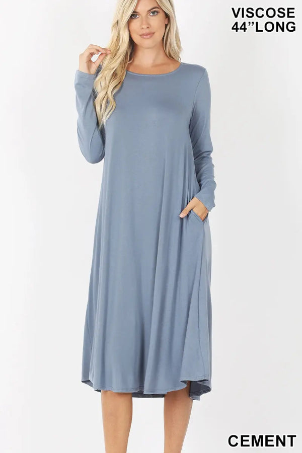 BUY 2 ADD 1 FREE ZENANA VISCOSE ROUND NECK POCKET DRESS VD-7007 - Cathy,s new look