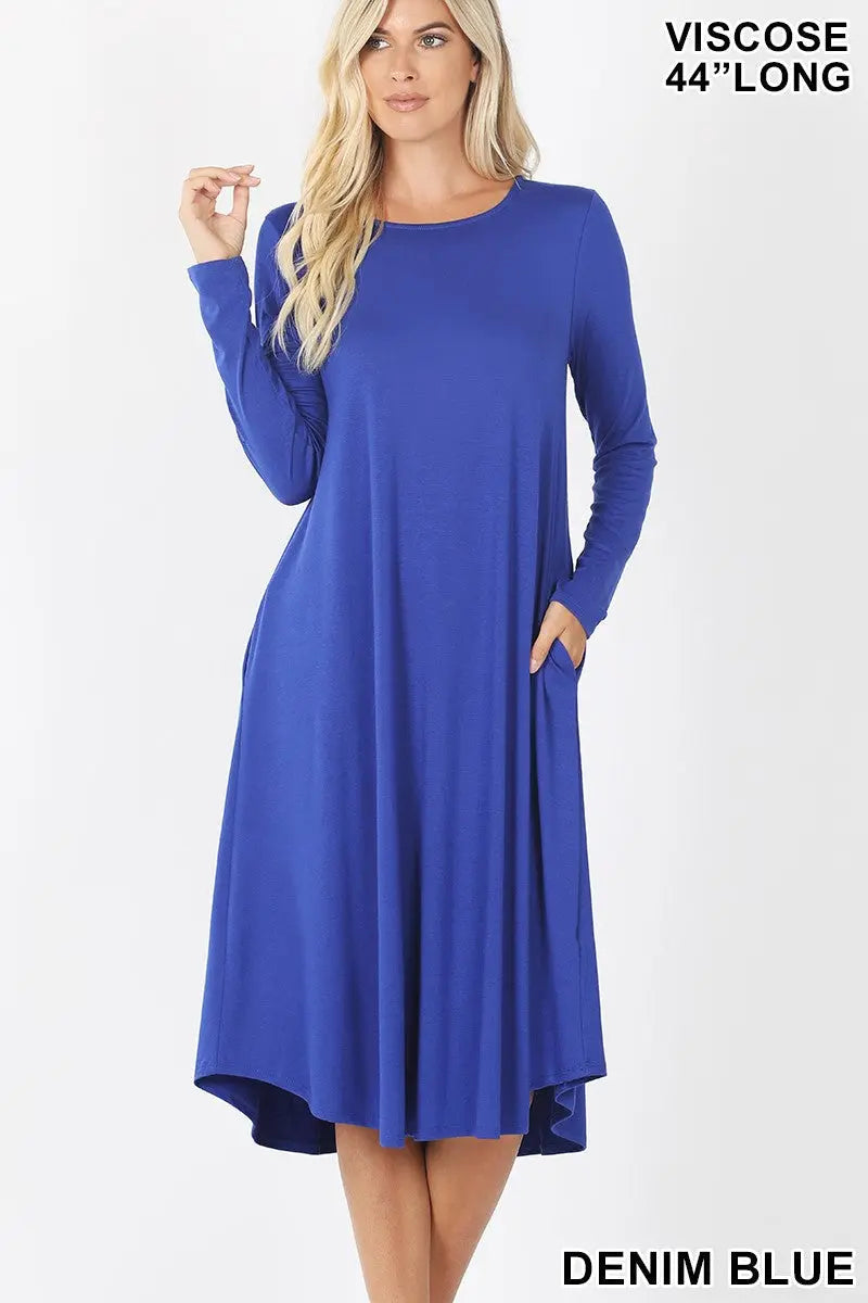 BUY 2 ADD 1 FREE ZENANA VISCOSE ROUND NECK POCKET DRESS VD-7007 - Cathy,s new look