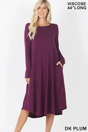 BUY 2 ADD 1 FREE ZENANA VISCOSE ROUND NECK POCKET DRESS VD-7007 - Cathy,s new look
