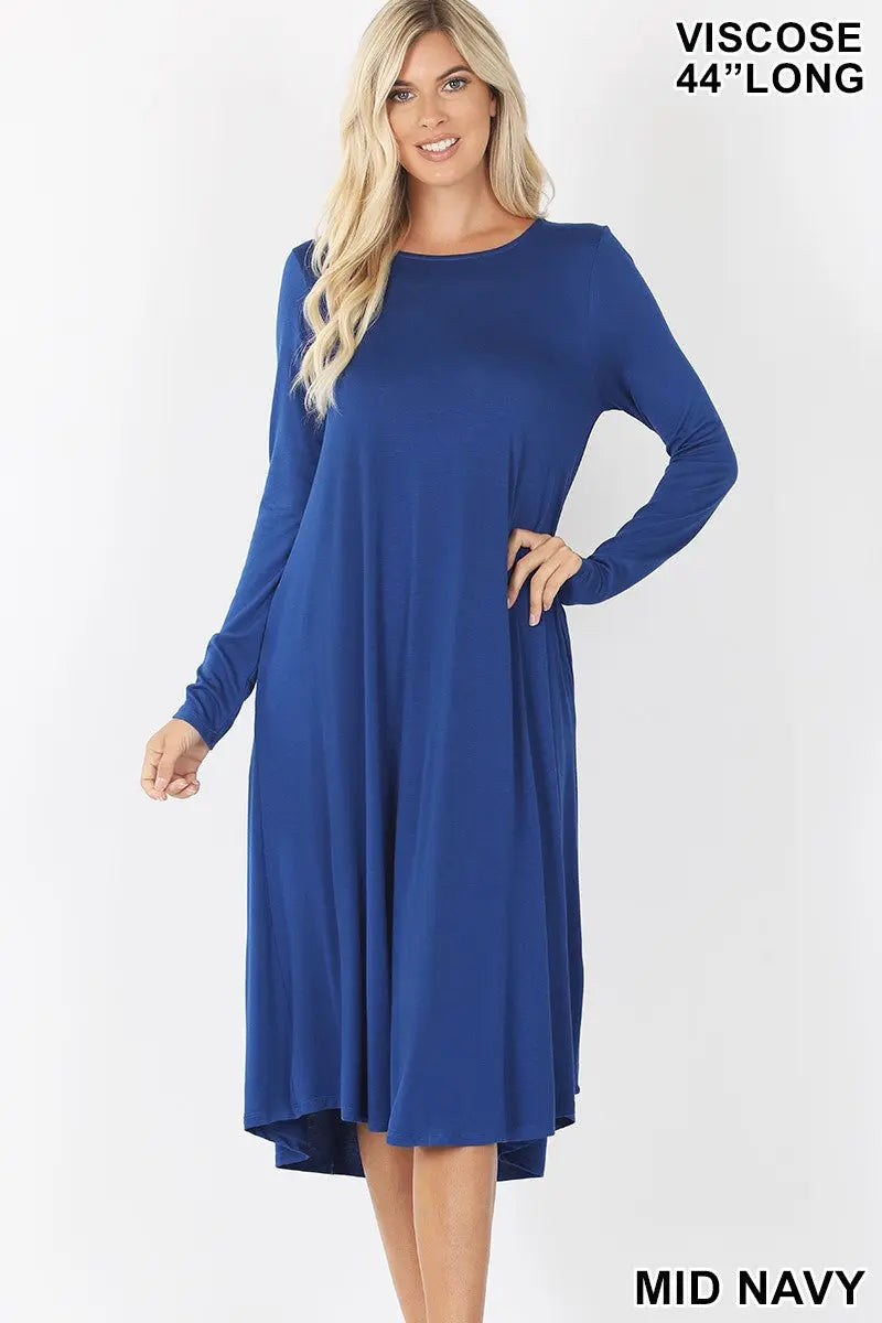 BUY 2 ADD 1 FREE ZENANA VISCOSE ROUND NECK POCKET DRESS VD-7007 - Cathy,s new look