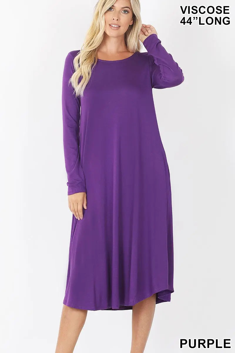 BUY 2 ADD 1 FREE ZENANA VISCOSE ROUND NECK POCKET DRESS VD-7007 - Cathy,s new look