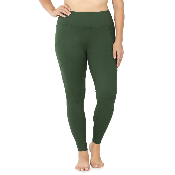 ZENANA high waist leggings with side pockets for women in dark green stretch fabric