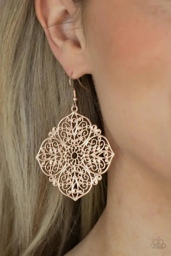 Paparazzi Earring ~ Dubai Detour - Rose Gold Paparazzi Accessories