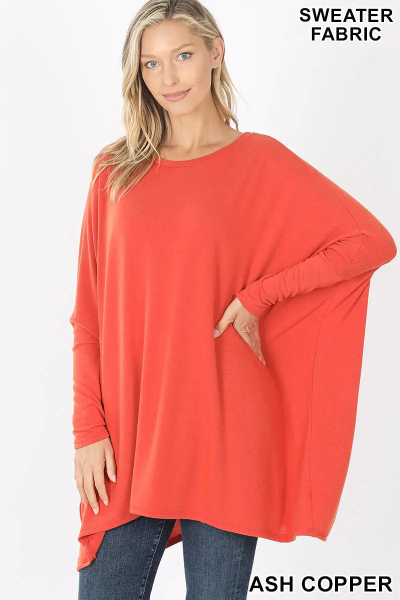 ZENANA SWEATER FABRIC OVERSIZE ROUND NECK PONCHO HT-2555AB Cathy,s new look