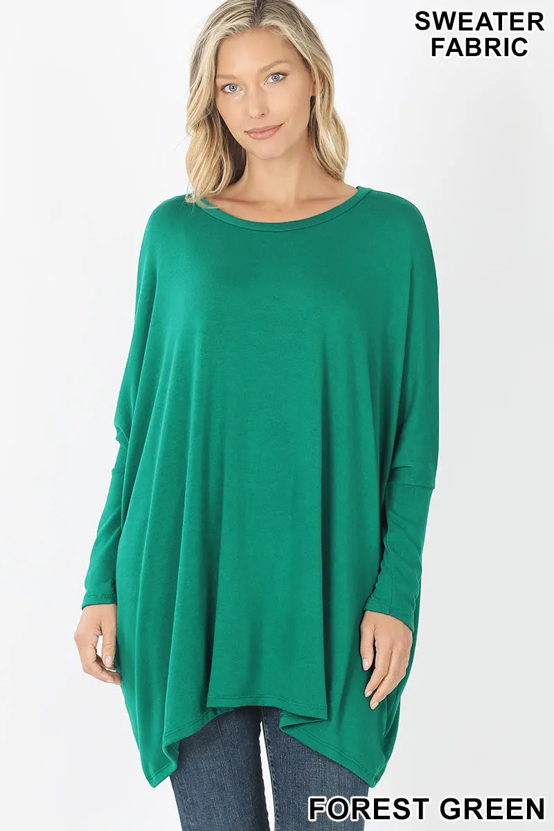 ZENANA SWEATER FABRIC OVERSIZE ROUND NECK PONCHO