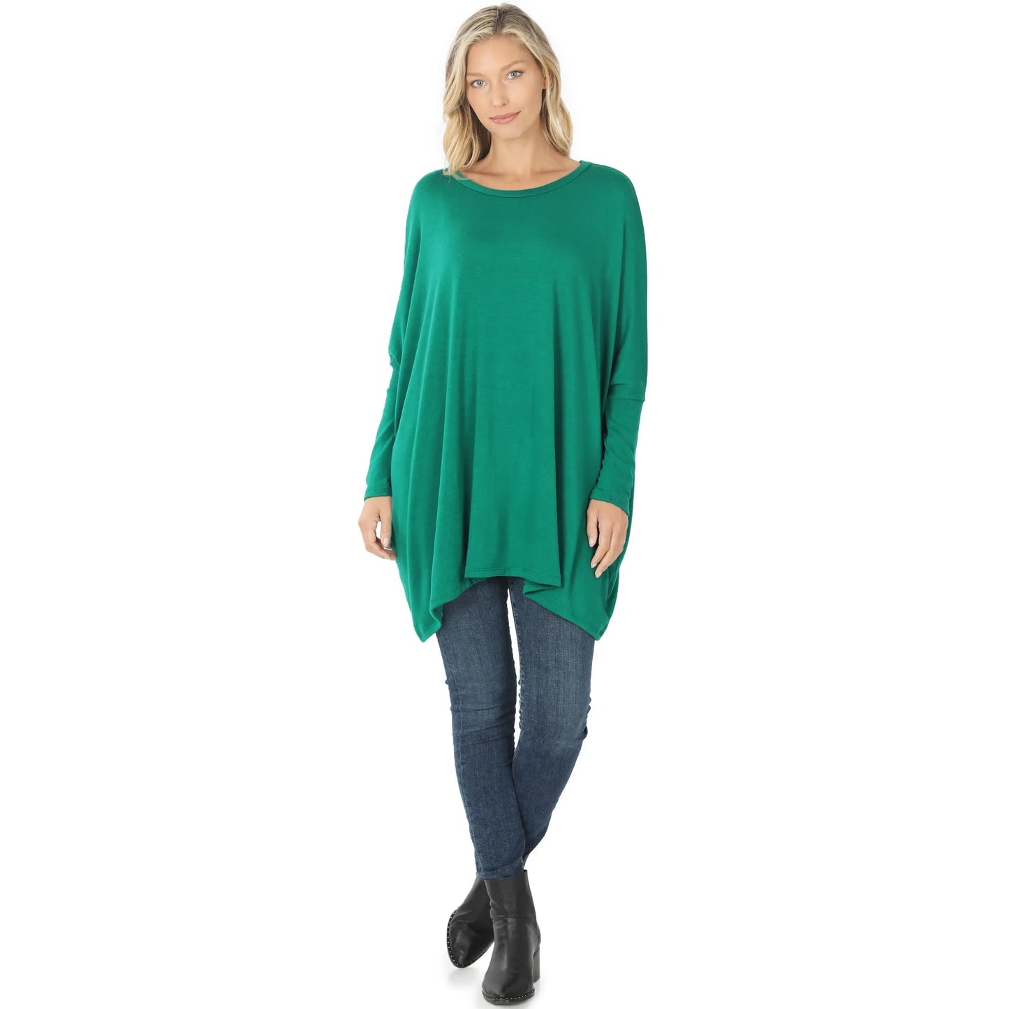 ZENANA SWEATER FABRIC OVERSIZE ROUND NECK PONCHO