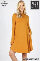 Zenana premium PLUS PREMIUM MOCK NECK LONG SLEEVE DRESS POCKETS StyleNo: