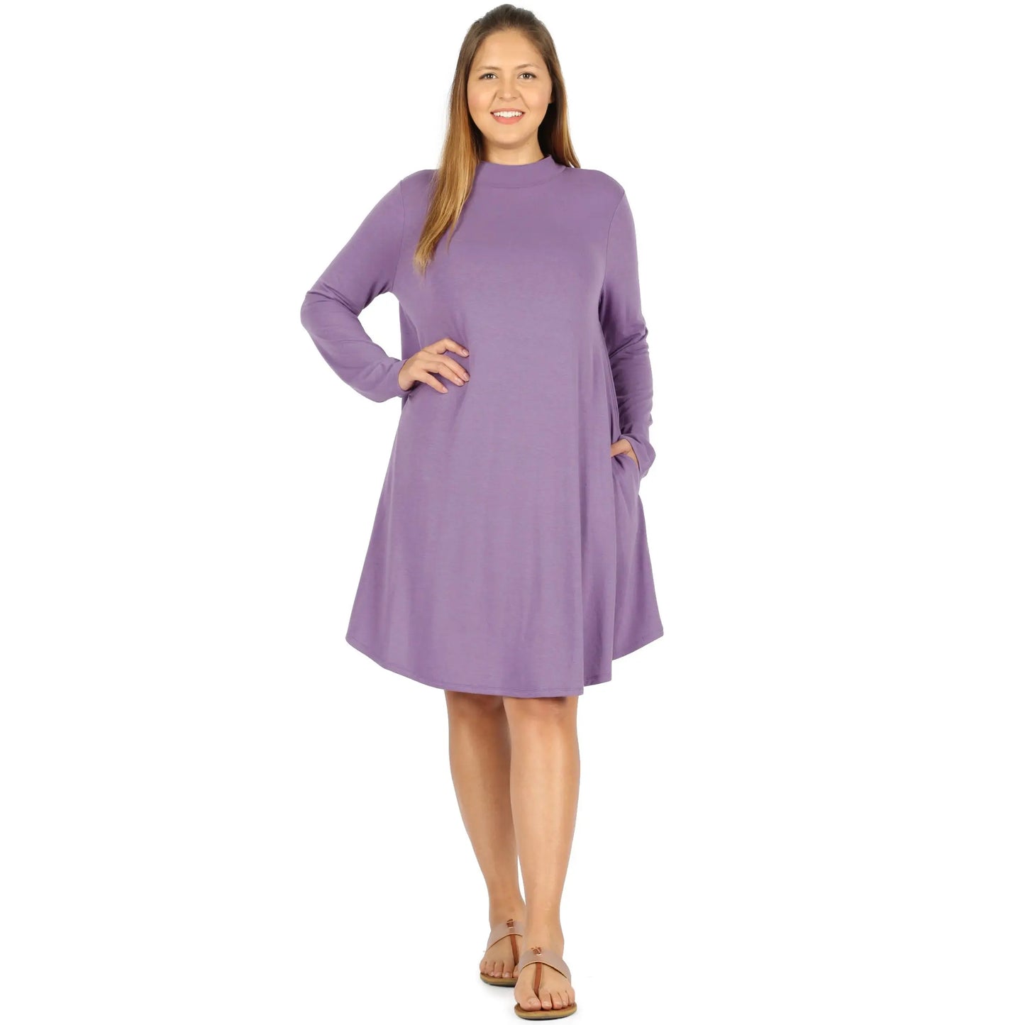 PLUS PREMIUM MOCK NECK LONG SLEEVE DRESS POCKETS StyleNo: #RD-1703XP - Cathy,s new look 