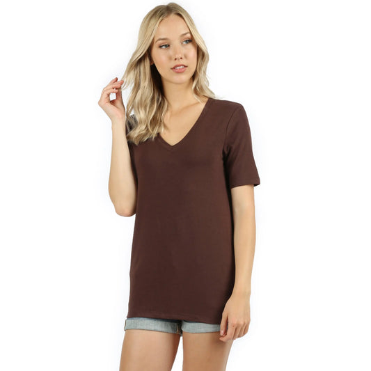 Zenana Premium Fabric Short Sleeve V-Neck Tee  AMERICANO RT-2109P ZENANA