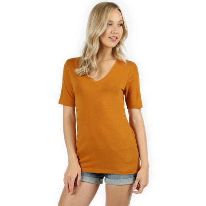 Zenana Premium Fabric Short Sleeve V-Neck Tee DESERT MUSTARD RT-2109XP ZENANA