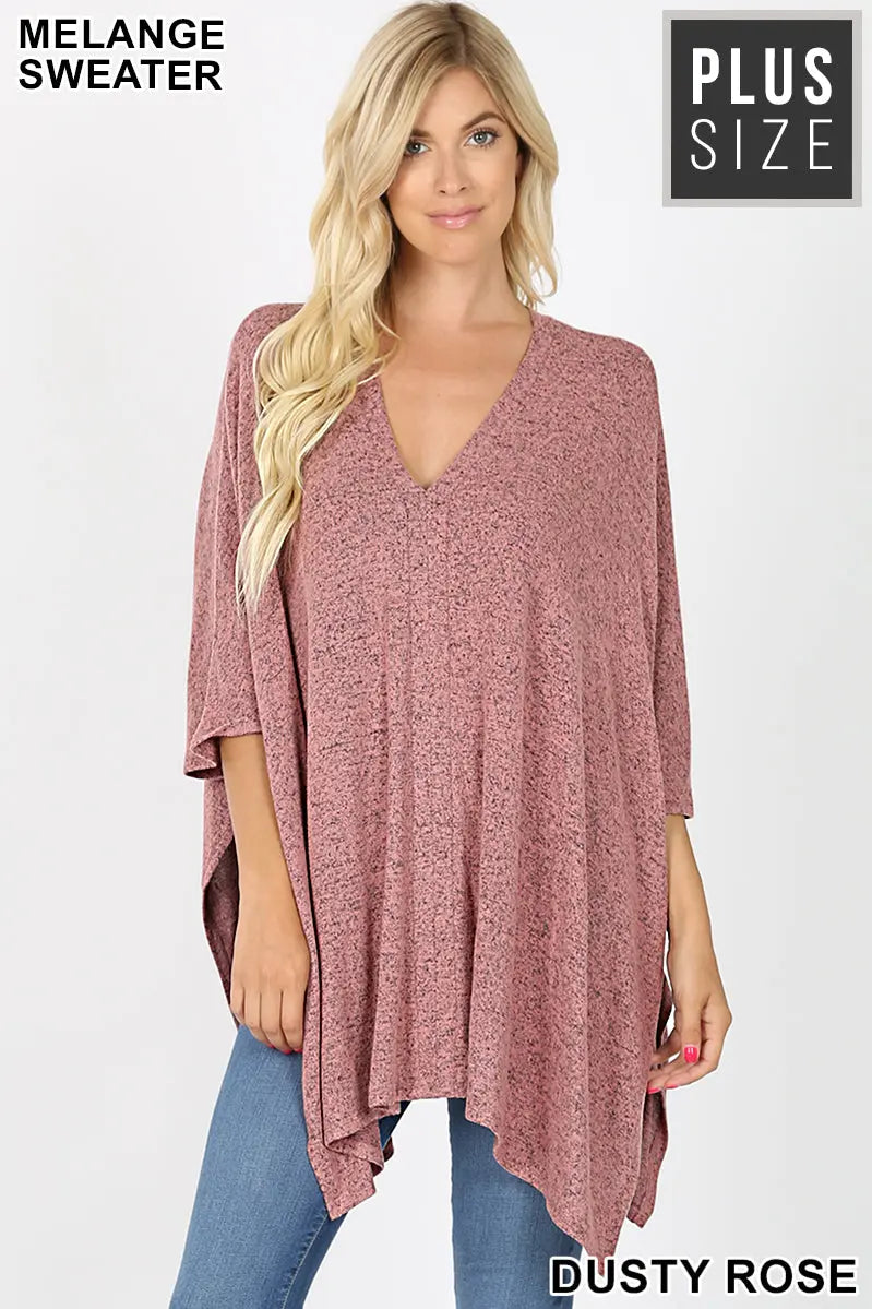 zenana premium PLUS BRUSHED MELANGE SWEATER   DUSTY ROSE ZENANA