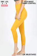 ZENANA Leggings Seamless Capri Yoga in DK Mustard with high waist and tummy control