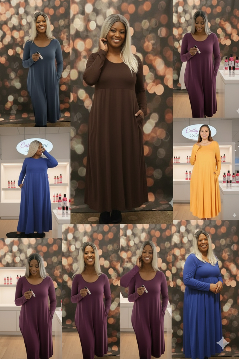 Comfortable cotton ZENANA VISCOSE ROUND NECK POCKET DRESS  VD-7007