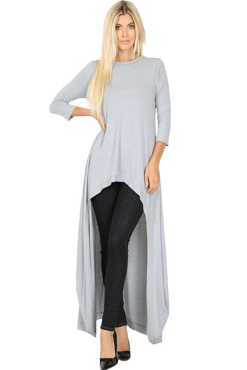Women's high low tunic dress in light gray with three-quarter sleeves by cathysnewlook