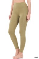 ZENANA high waist leggings with side pockets for women in khaki color, fitted and comfortable