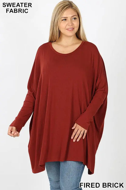 PLUS  SIZE  SWEATER FABRIC OVERSIZE ROUND NECK PONCHO  HT-2555X-I - Cathy,s new look 