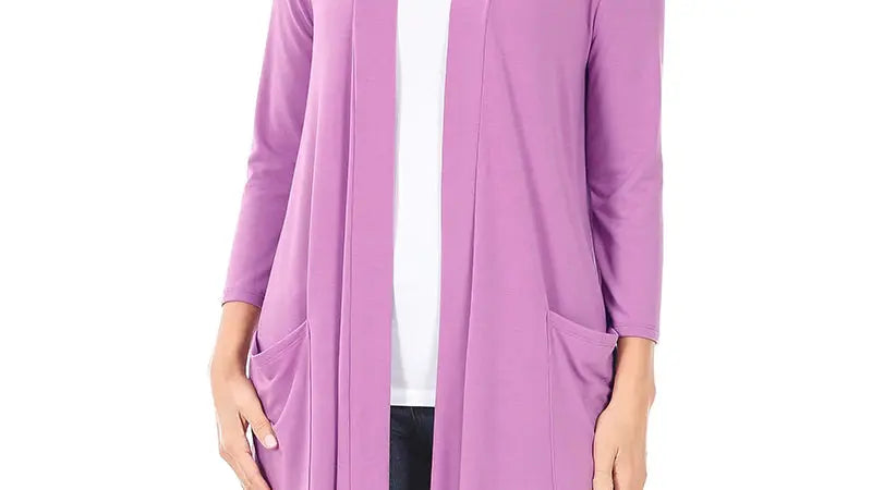 Long Slouchy Open Cardigan RC-1439P- Women Zenana  Dk Mauve - Cathy,s new look 