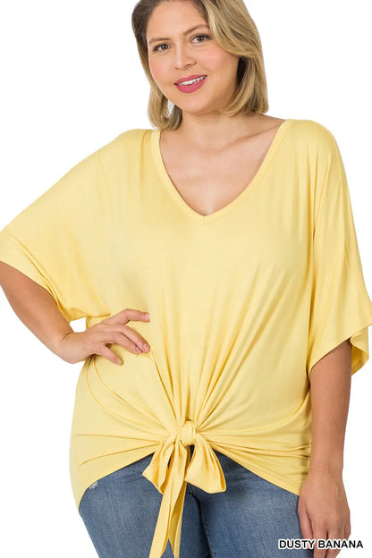 PLUS LUXE RAYON V-NECK TIE FRONT TOP - Cathy,s new look 