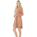 LONG SLEEVE ROUND HEM A-LINE DRESS WITH SIDE POCKETS - Cathy,s new look 