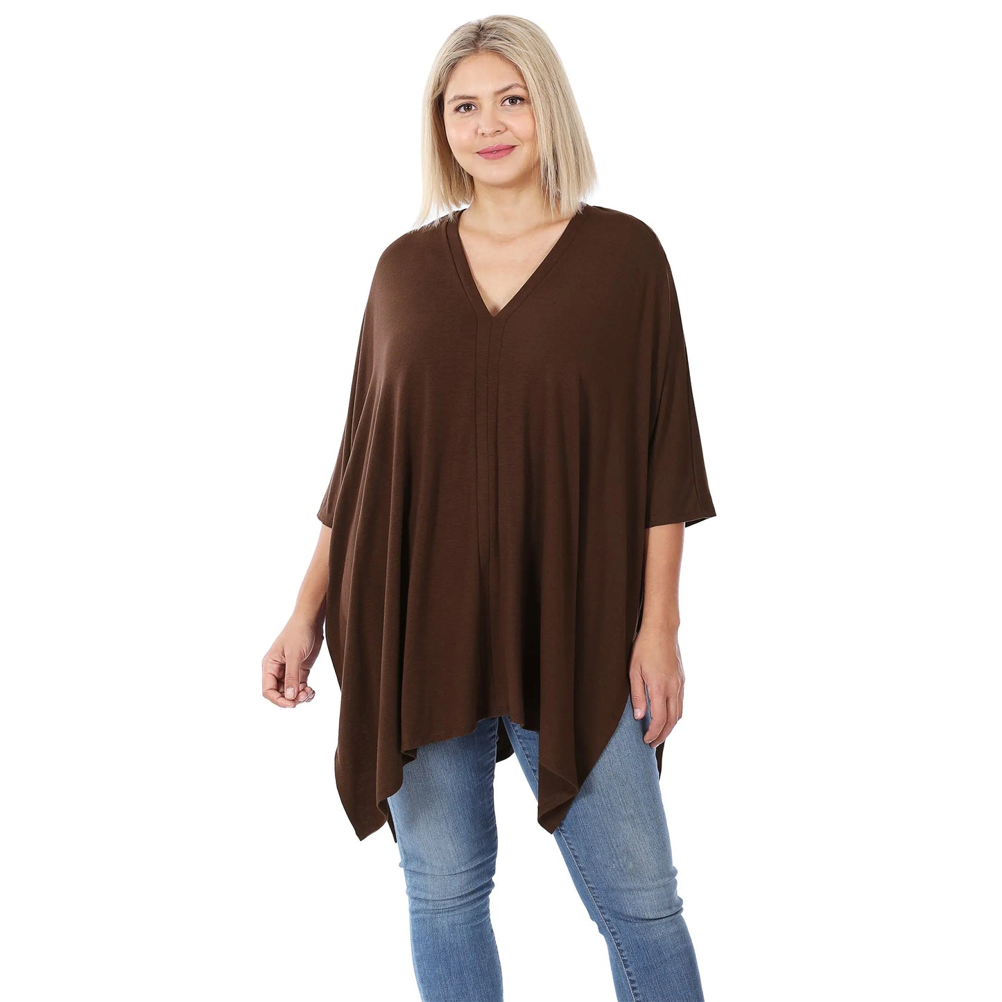 PLUS OVERSIZE V NECK CENTER BAND PONCHO  #RT-2044XP - Cathy,s new look 