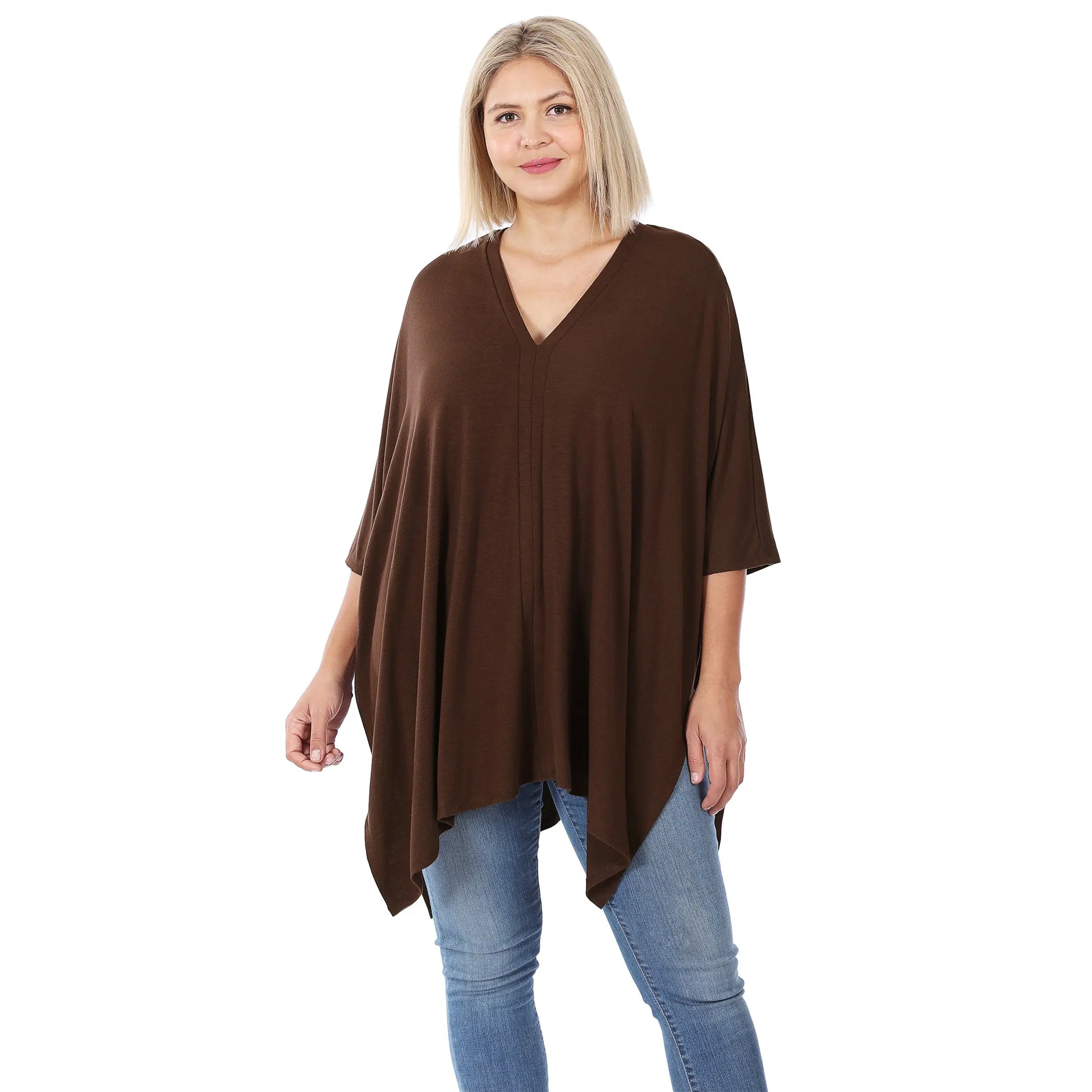 PLUS OVERSIZE V NECK CENTER BAND PONCHO  #RT-2044XP - Cathy,s new look 