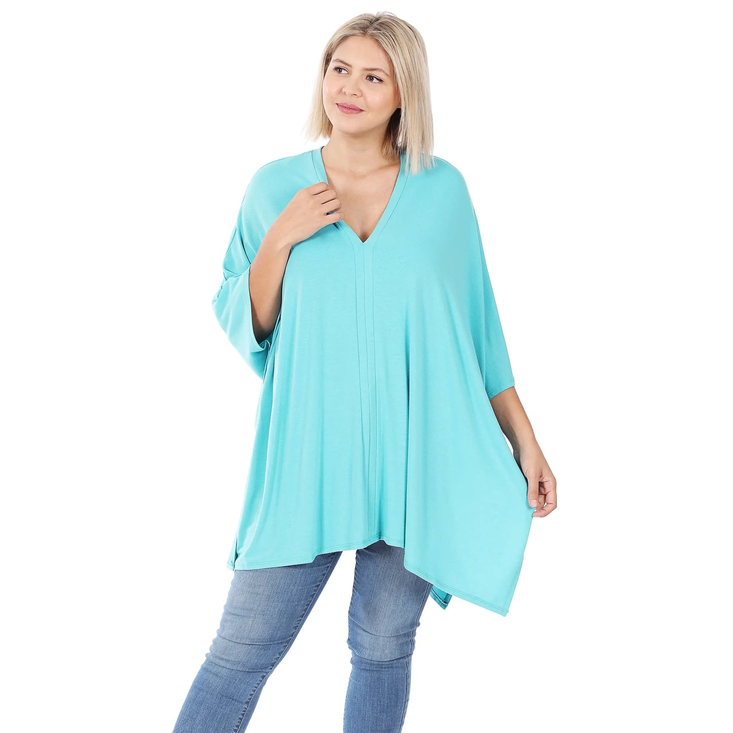 PLUS OVERSIZE V NECK CENTER BAND PONCHO  #RT-2044XP - Cathy,s new look 