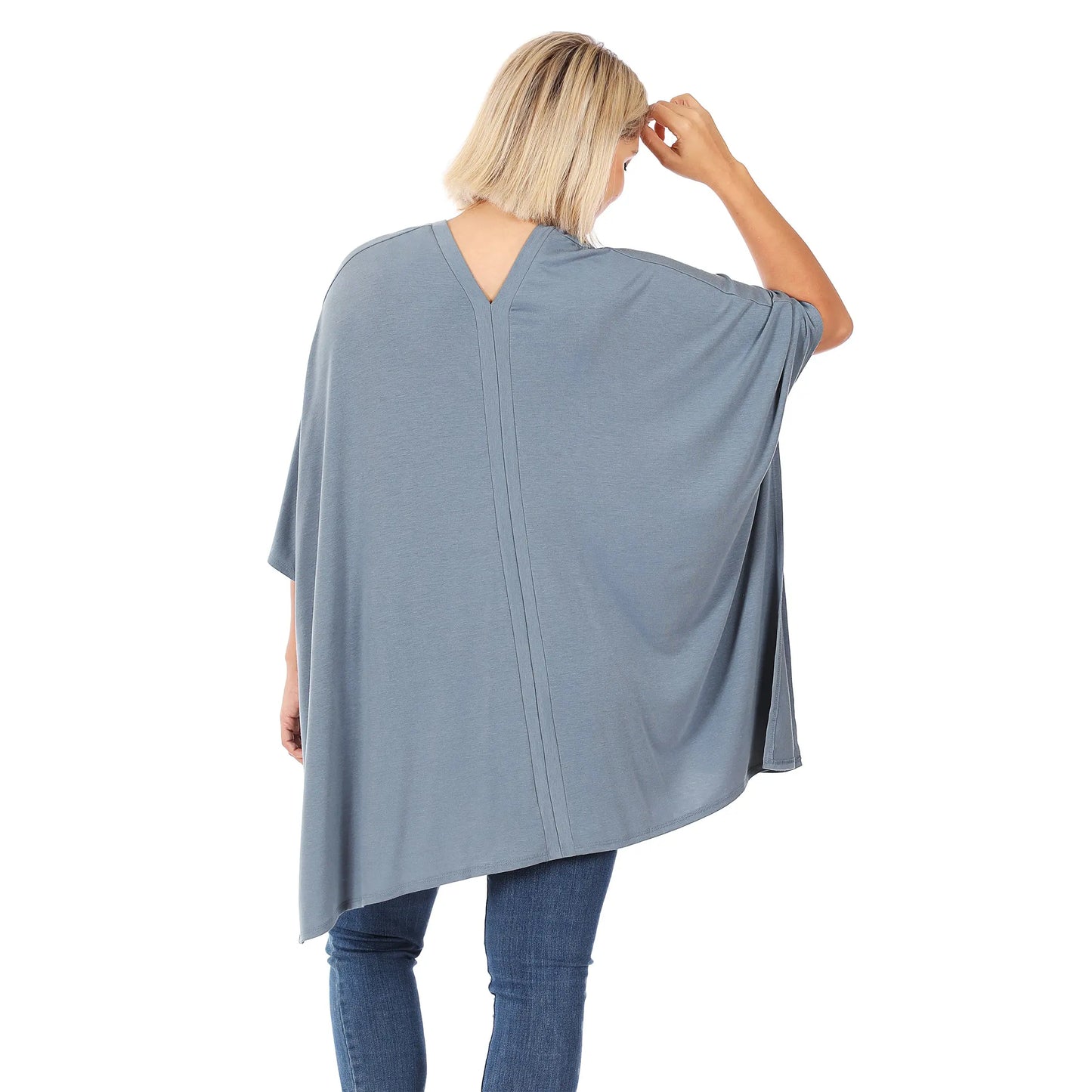 PLUS OVERSIZE V NECK CENTER BAND PONCHO  #RT-2044XP - Cathy,s new look 
