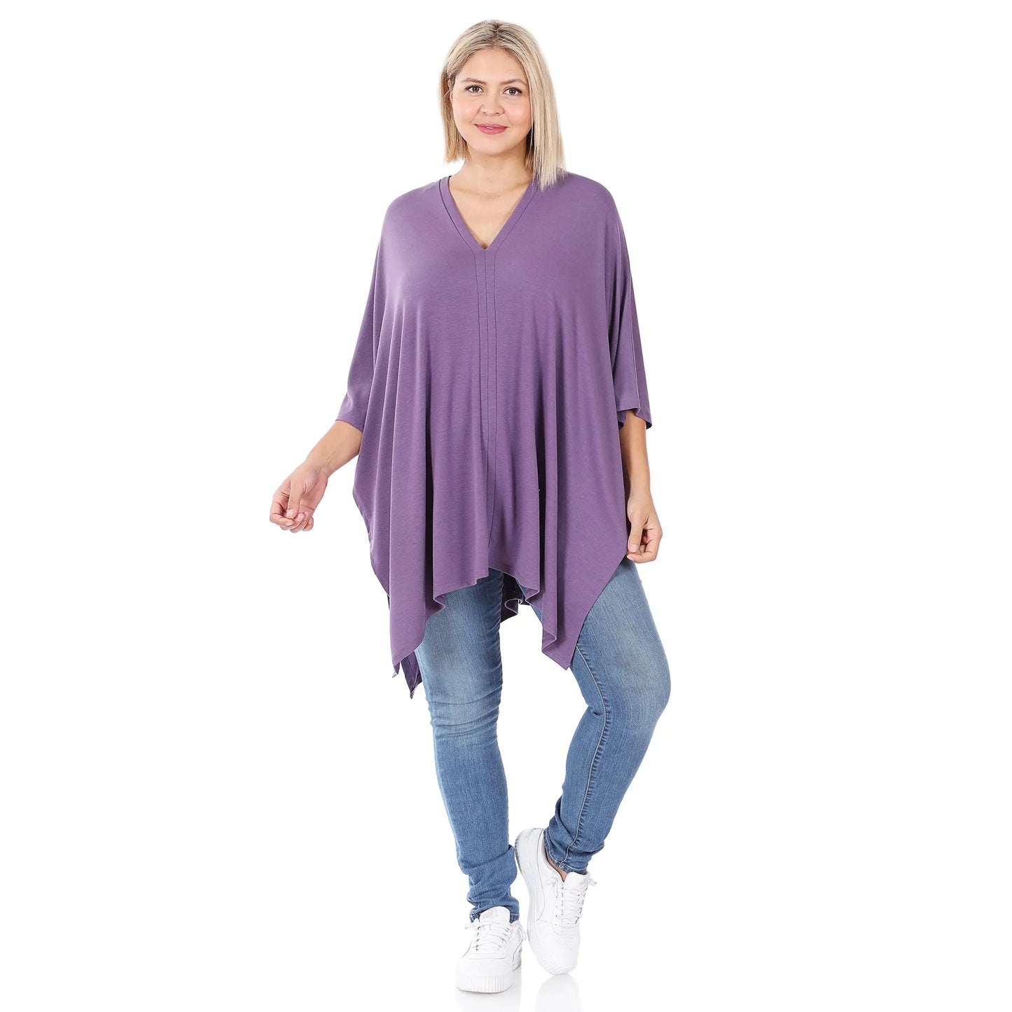 PLUS OVERSIZE V NECK CENTER BAND PONCHO  #RT-2044XP - Cathy,s new look 