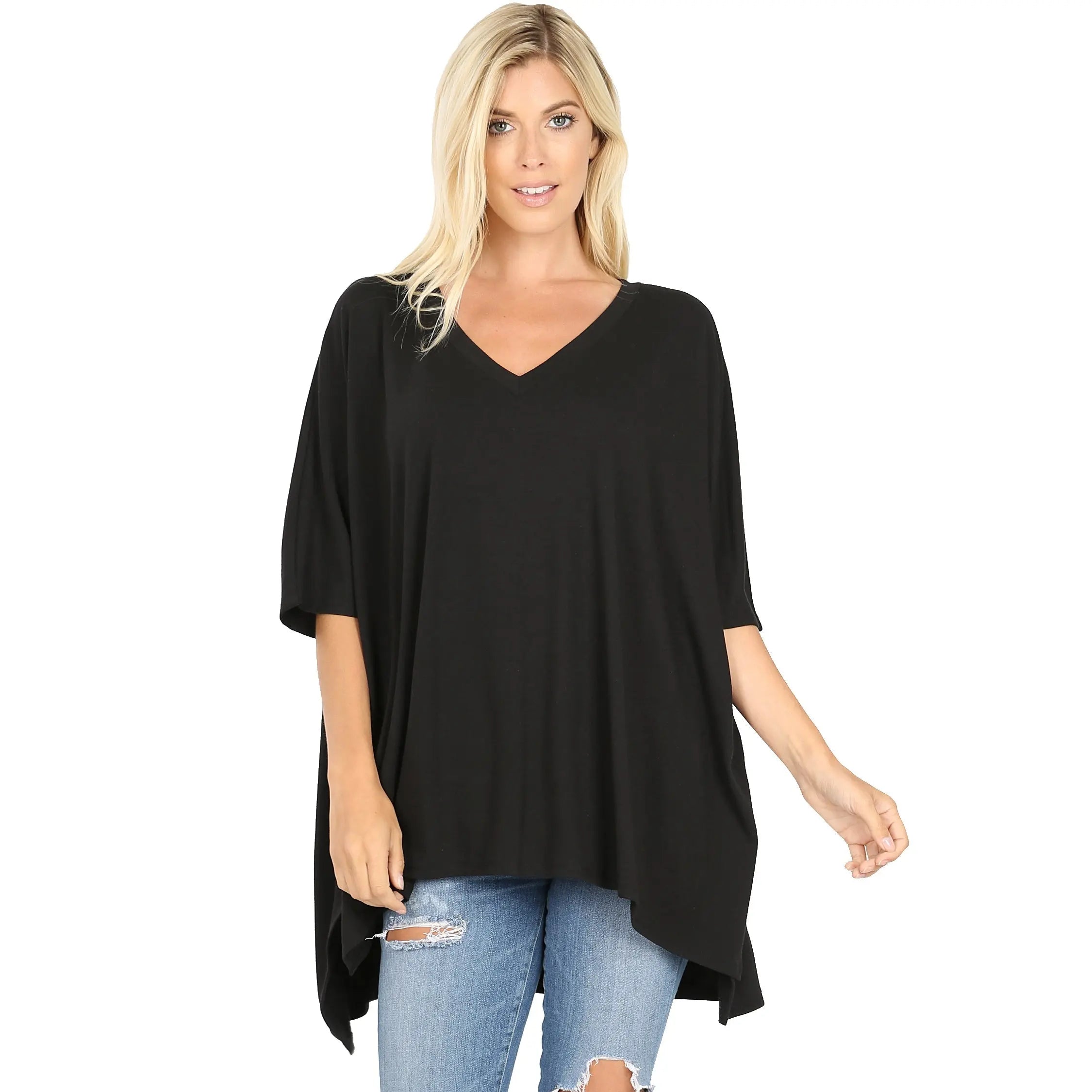 OVERSIZE V NECK 1/2 SLEEVE PONCHO RT-2188AB - Cathy,s new look 