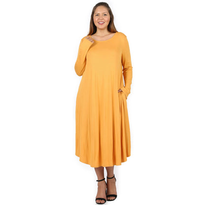 BUY 2 ADD 1 FREE  PLUS VISCOSE LONG SLEEVE ROUND NECK POCKET DRESS #VD-7007X ZENANA - Cathy,s new look 