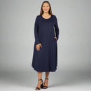 PLUS VISCOSE LONG SLEEVE ROUND NECK POCKET DRESS