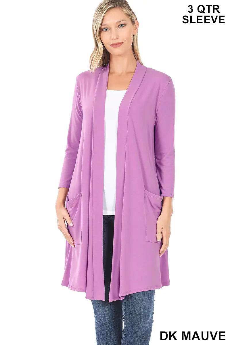 Long Slouchy Open Cardigan RC-1439P- Women Zenana  Mauve - Cathy,s new look 