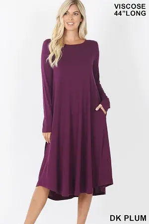 BUY 2 ADD 1 FREE ZENANA VISCOSE ROUND NECK POCKET DRESS VD-7007 - Cathy,s new look 