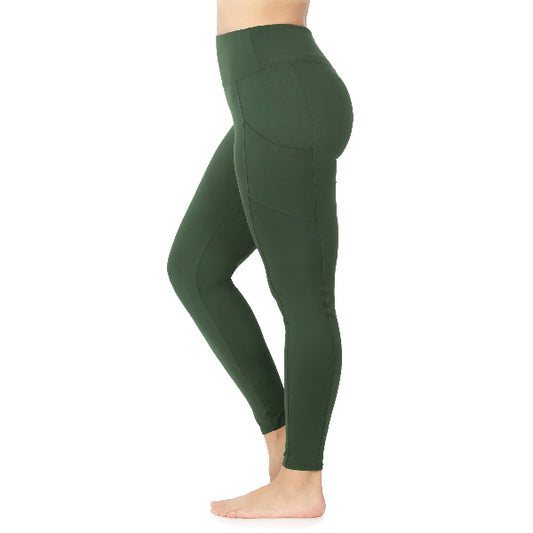 ZENANA high waist leggings with side pockets for women in dark green side view