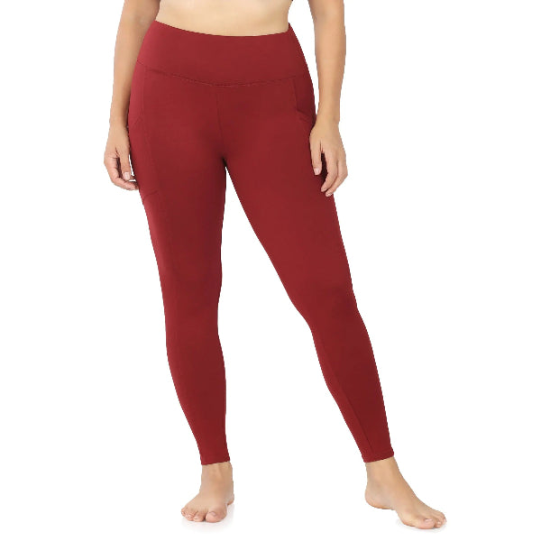 ZENANA high waist leggings with side pockets for women in red stretch fabric