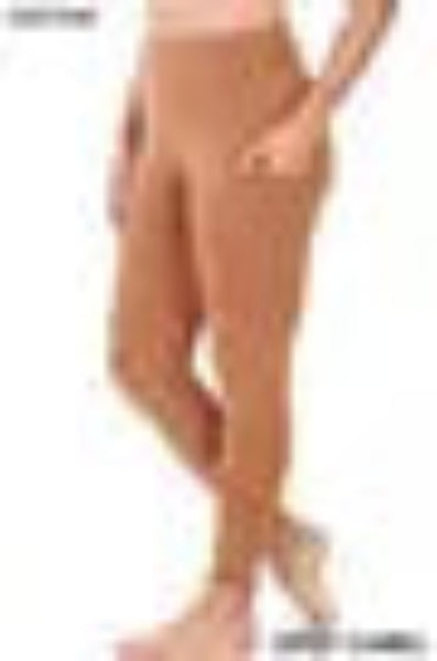 ZENANA high waist leggings with side pockets for women in beige color, comfortable fit